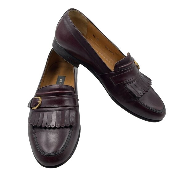 Bally Men's Loafer Arciduca Kilt Fringe Faux Buckle Mahogany Brown Size 7.5 - Picture 1 of 13